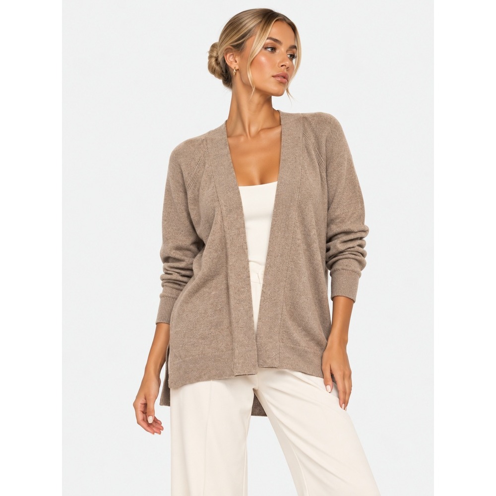 LOFT Open Front Cardigan Sweater Heathered Tan Cotton Wool Blend XL NWT